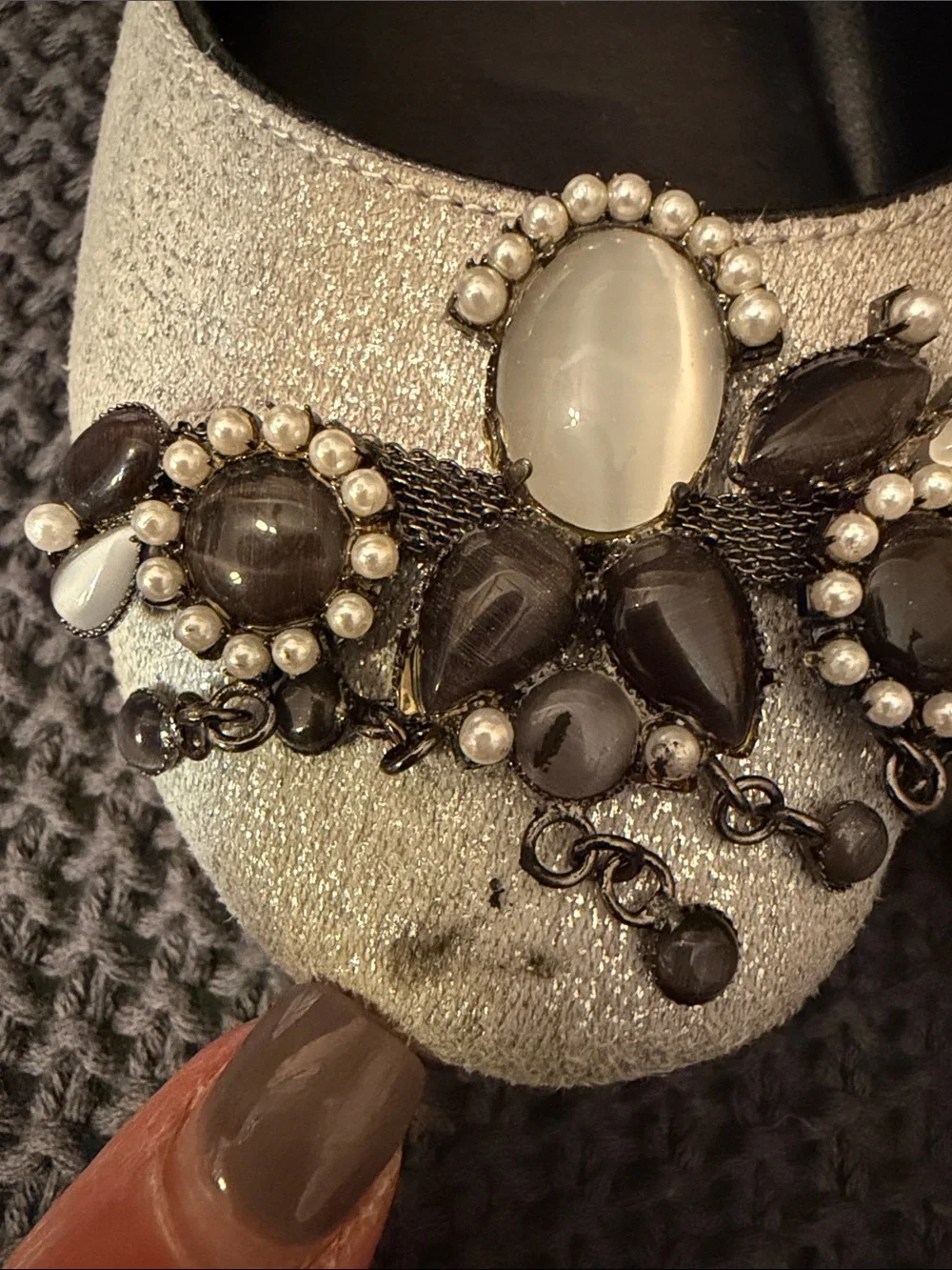 White House Black Market Silver Jeweled Ballet Flats